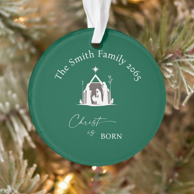 Custom Green Nativity Photo Acrylic  Christmas (Arbre)