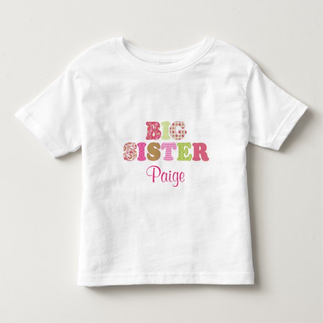 Custom Green & Pink Big Sister Shirt (Vorderseite)