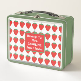 Custom Green & Red Strawberry Muster Teacher's Metall Brotdose