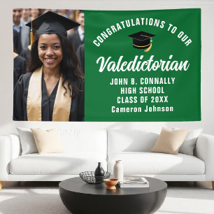 Custom Green Valedictorian Foto Graduation Party Banner