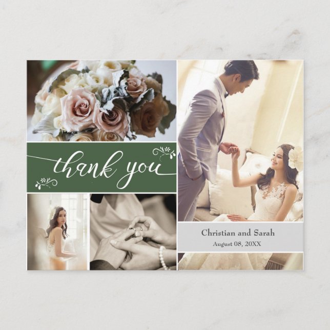 Custom Green Wedding Danke Postcard Postkarte (Vorderseite)