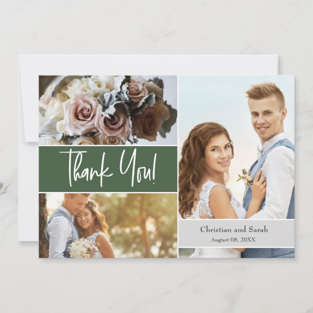 Custom Green Wedding Fotos Vielen Dank Einladung (Vorderseite)