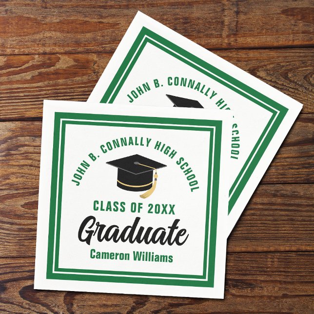 Custom Green White Graduate 2025 Graduation Party Serviette (Von Creator hochgeladen)