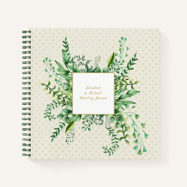 Custom Greenery Blätter Wedding Brautparty Notizbuch (Vorderseite)