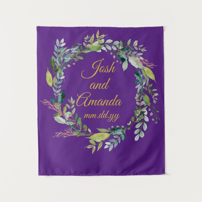 Custom Greenery Wedding Reception Foto Stand Prop Wandteppich (Vorderseite)