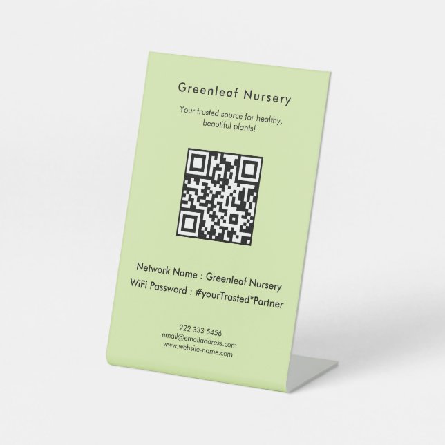 Custom Greenleaf Nursery Branding WiFi Sockelschild (Vorderseite)
