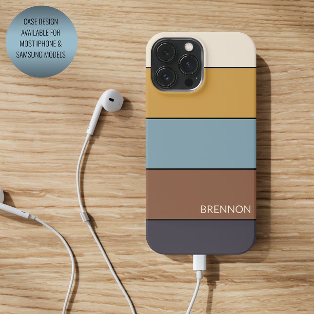 Custom Grey Blue Brown Mustard Yellow Streifen iPhone 13 Pro Max Hülle (Von Creator hochgeladen)