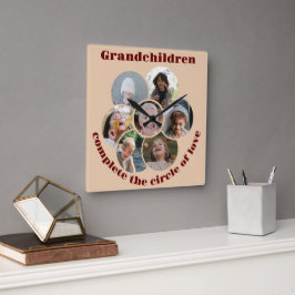 Custom Großmutter/Kinder 7 Circle Foto Collage Quadratische Wanduhr