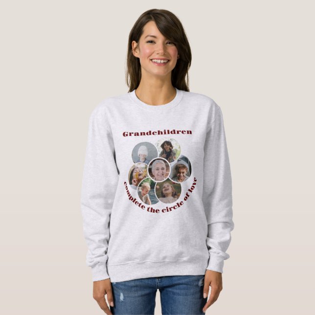 Custom Großmutter/Kinder 7 Circle Foto Collage Sweatshirt (Vorne ganz)