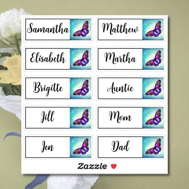 Custom Guest List 10 Names Calligraphy Butterfly Aufkleber (Von Creator hochgeladen)