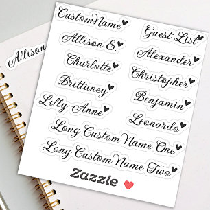 Custom Guest List 12 Names Calligraphy Tiny Heart Aufkleber