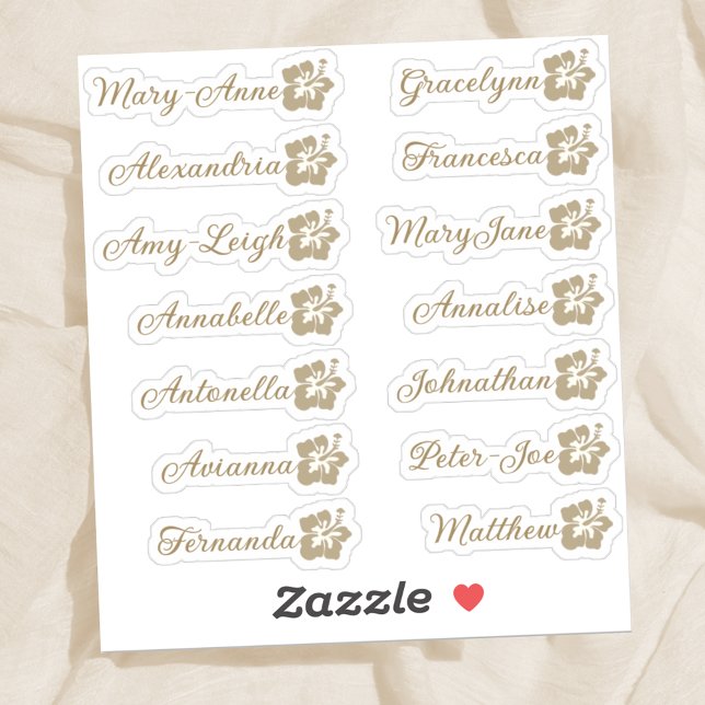 Custom Guest List 14 Names Calligraphy Hawaii Gold Aufkleber (Von Creator hochgeladen)