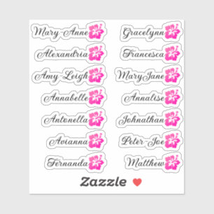 Custom Guest List Calligraphy Hawaii Bright Pink Aufkleber