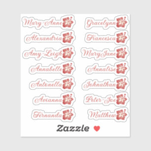Custom Guest List Name Calligraphy Hawaii Soft Red Aufkleber