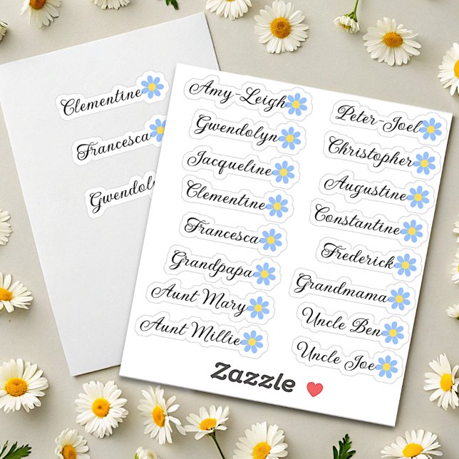Custom Guest List Names Calligraphy Daisy Blume Aufkleber (Von Creator hochgeladen)