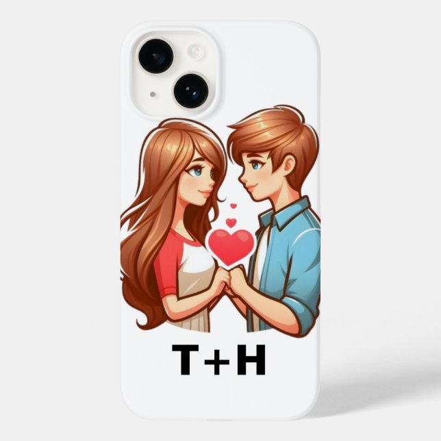"Custom H & T Monogram in a Romantic Heart Design" Case-Mate iPhone 14 Hülle (Rückseite)
