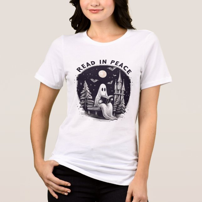 Custom Halloween Book Lover Ghost T - Shirt - Perf (Vorderseite)