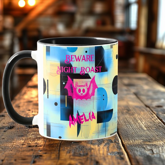 Custom Halloween - Neonrosa Bat Night Roast Tasse (Von Creator hochgeladen)