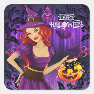 Custom Halloween Niedlich Spooky Whimsical Hexe Quadratischer Aufkleber