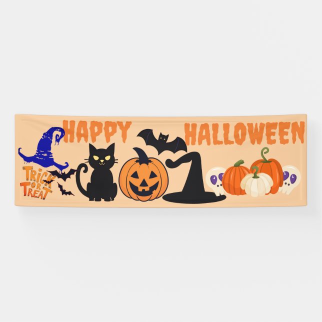 Custom Halloween-Party Banner, Black Cat Pumpkin Banner (Horizontal)