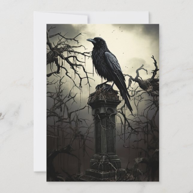 Custom Halloween-Party Gothic Raven Graveyard Einladung (Vorderseite)