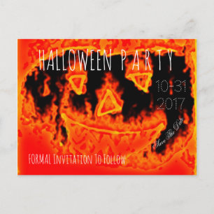 Custom Halloween-Party Save the Date Pumpkin Feuer Ankündigungspostkarte