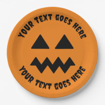 Custom Halloween Pumpkin Orange Paper Plate - Text