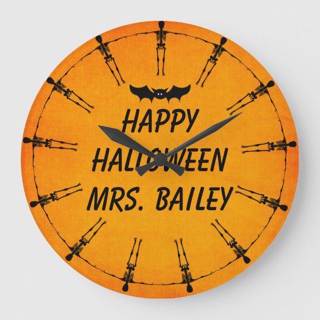 Custom Halloween Skelettuhr Große Wanduhr (Vorderseite)