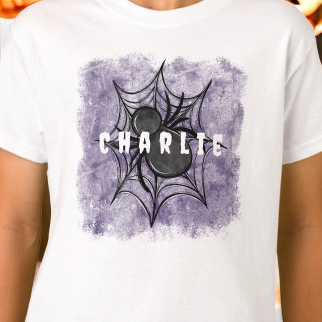 Custom Halloween Spooky Black Spider im Web T-Shirt (Von Creator hochgeladen)