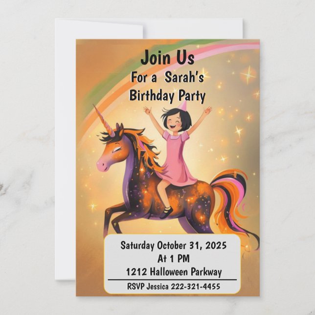 Custom Halloween Unicorn Birthday Party Invitation (Devant)