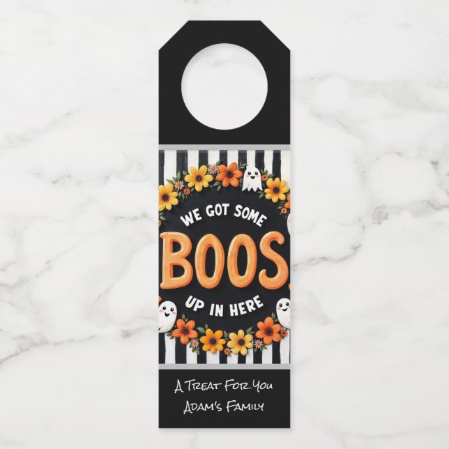 Custom Halloween Wine Tag, Hier für Boos Flaschenanhänger (Vorderseite)