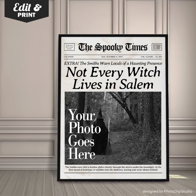 Custom Halloween Zeitungswall Art Hexe in Salem Poster (Custom Halloween Newspaper Wall Art Witch in Salem |  trendy halloween decor | halloween print )