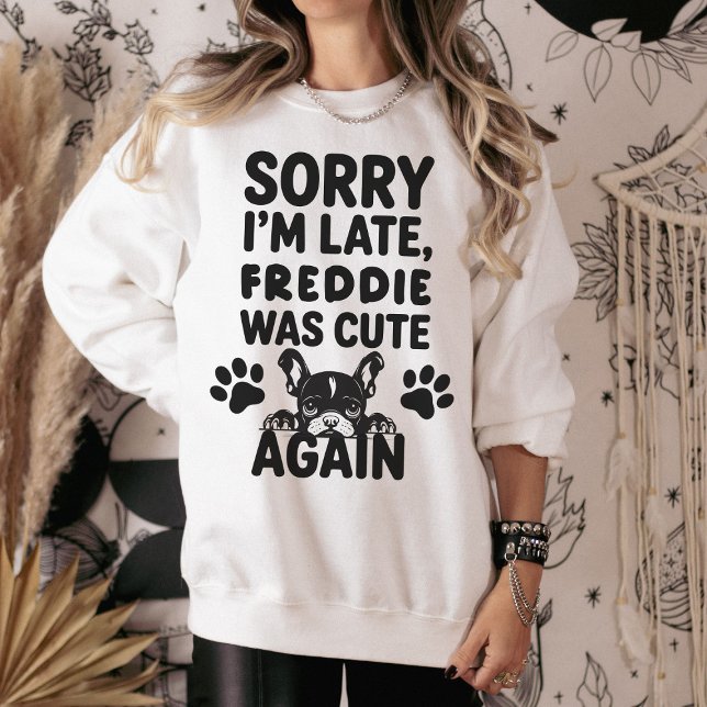 Custom Hand Drawn Funny French Bulldog Mama Sweatshirt (personalized dog mom sweatshirt)