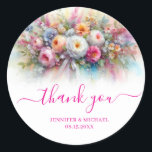 Custom Hand Script Thank You Watercolor Floral Runder Aufkleber<br><div class="desc">Custom Elegant Modern Your Custom Text Watercolor Flowers Thank You Template Hand Script Classic Round Sticker.</div>