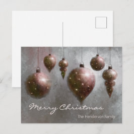 Custom Hanging Christmas Baubles Copper on Silver Postkarte
