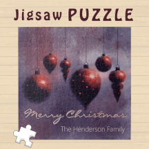 Custom Hanging Christmas Baubles Red on Violet -