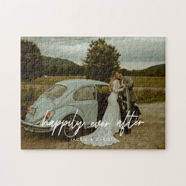 Custom "Happiey ever After" Wedding Couple Foto (Horizontal)