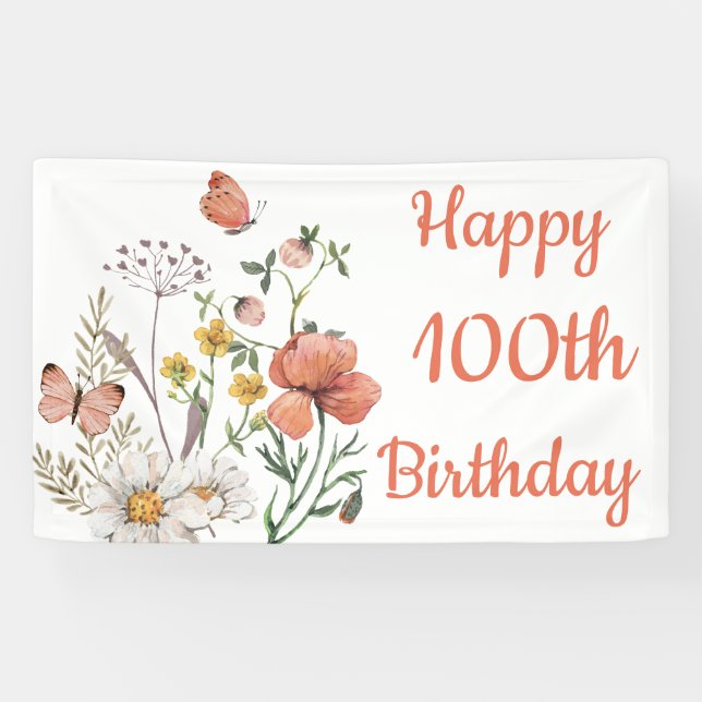 Custom Happy 100. Geburtstag Wildblumen Banner (Horizontal)