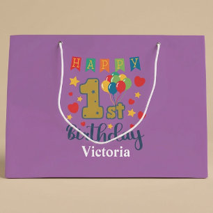 Custom Happy 1. Geburtstag Große Geschenktasche Geschenktüte