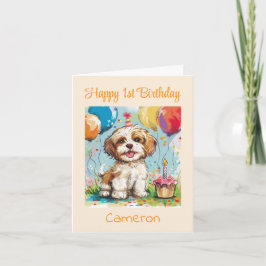 Custom Happy 1st Birthday Congratulations, Puppy  Karte