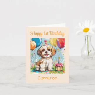 Custom Happy 1st Birthday Congratulations, Puppy  Karte