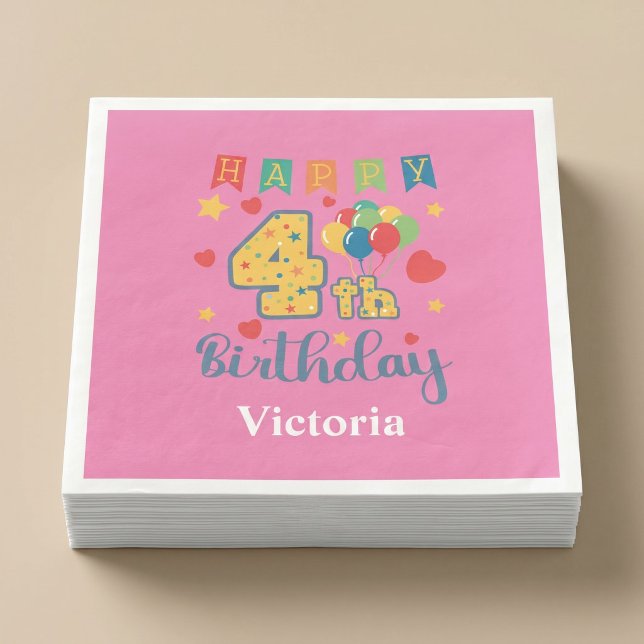 Custom Happy 4. Geburtstag Party Serviette (Von Creator hochgeladen)