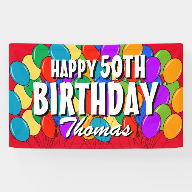 Custom Happy 50th Birthday ballons bannière de fêt (Horizontal)
