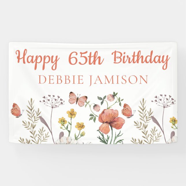 Custom Happy 65. Geburtstag Wildblumen Banner (Horizontal)