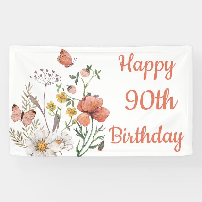 Custom Happy 90. Geburtstag Wildblumen Banner (Horizontal)