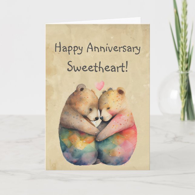 Custom Happy Anniversary Sweetheart Niedlich Bären Karte (Vorderseite)