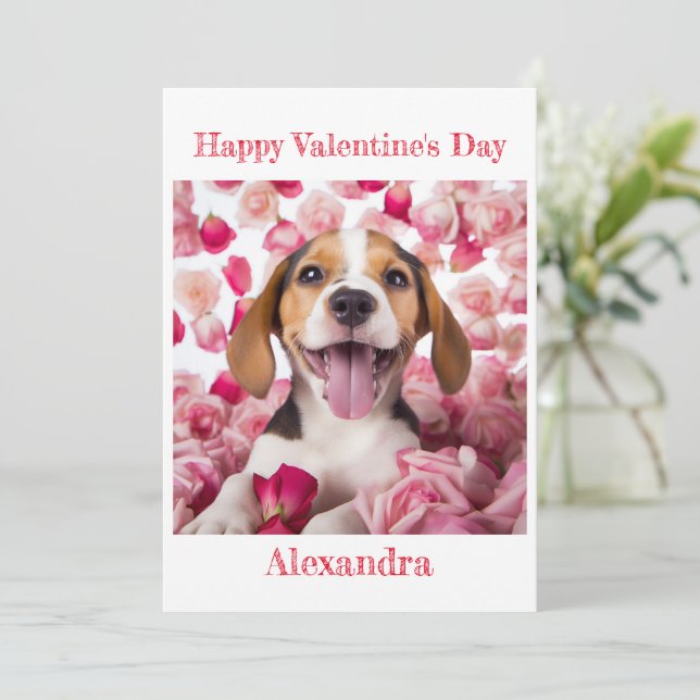 Custom Happy Beagle Valentine Feiertagskarte (Stehend Vorderseite)