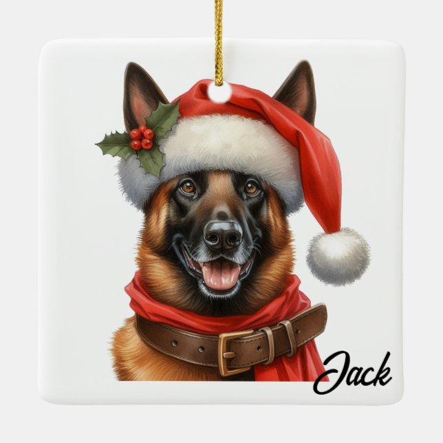 Custom Happy Belgischer Malinois Hund mit Weihnach Keramikornament (Rückseite)