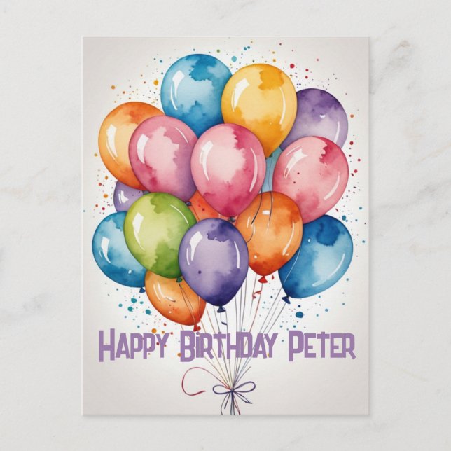 Custom Happy Birthday Ballons Party laden Postkarte (Vorderseite)