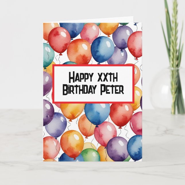 Custom Happy Birthday Ballons WATERCOLOR Karte (Vorderseite)